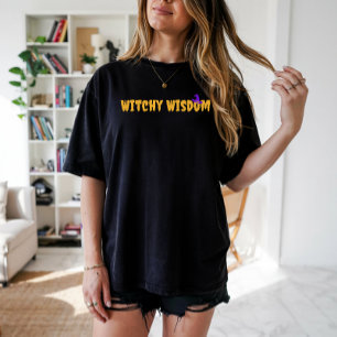 Witchy Wisdom halloween hat purple typography T-Shirt