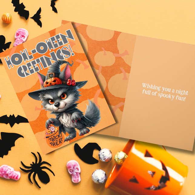 Witchy Wolf’s Halloween Wishes Holiday Card (Creator Uploaded)