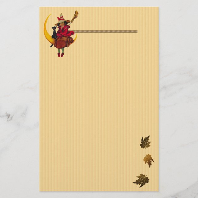 Witchy Woman and Black Cat Stationery (Front)