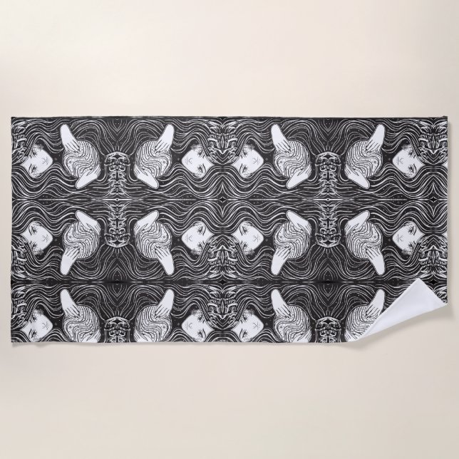 Witchy Woman Artistic Black and White Beach Towel (Front)