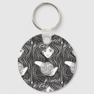 Witchy Woman Artistic Black and White Key Ring