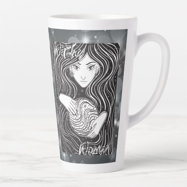 Witchy Woman Artistic Black and White Latte Mug (Right)