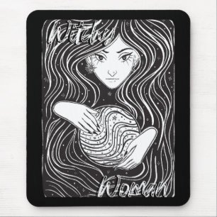Witchy Woman Artistic Black and White Mouse Mat