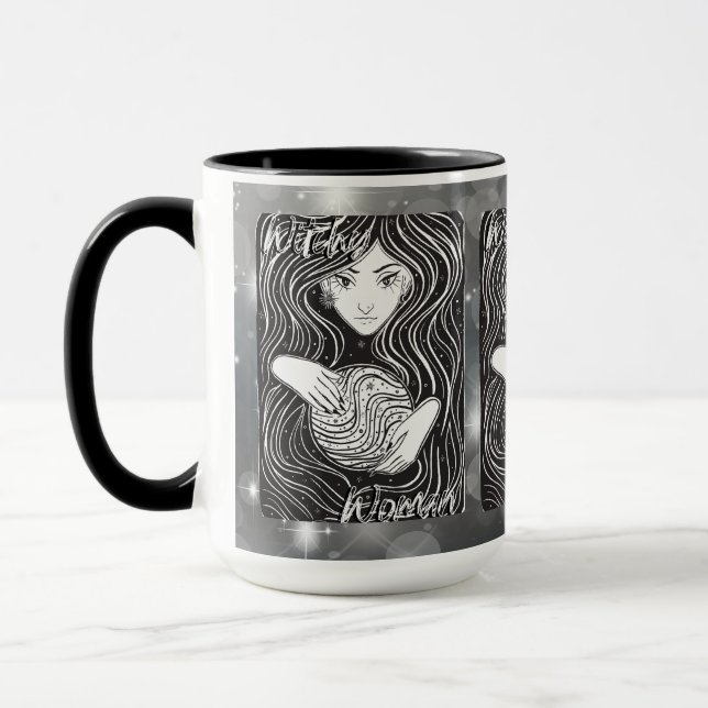 Witchy Woman Artistic Black and White Mug (Left)