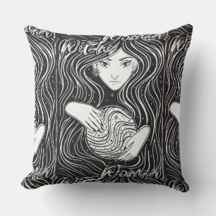 Witchy Woman Artistic Black and White Throw Pillow
