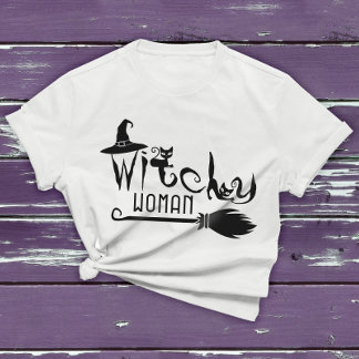 Witchy Woman Black Cat Halloween Witch Graphic Tee