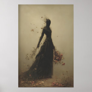 Witchy Woman Figure Holding Flowers Dissolving Poster
