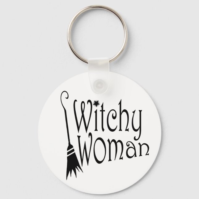 Witchy Woman Halloween Broom Key Ring (Front)