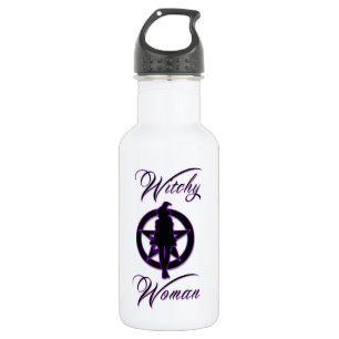 Witchy woman silhouette with pentacle 532 ml water bottle