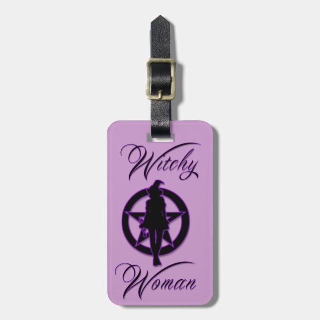 Witchy woman silhouette with pentacle luggage tag (Front Vertical)
