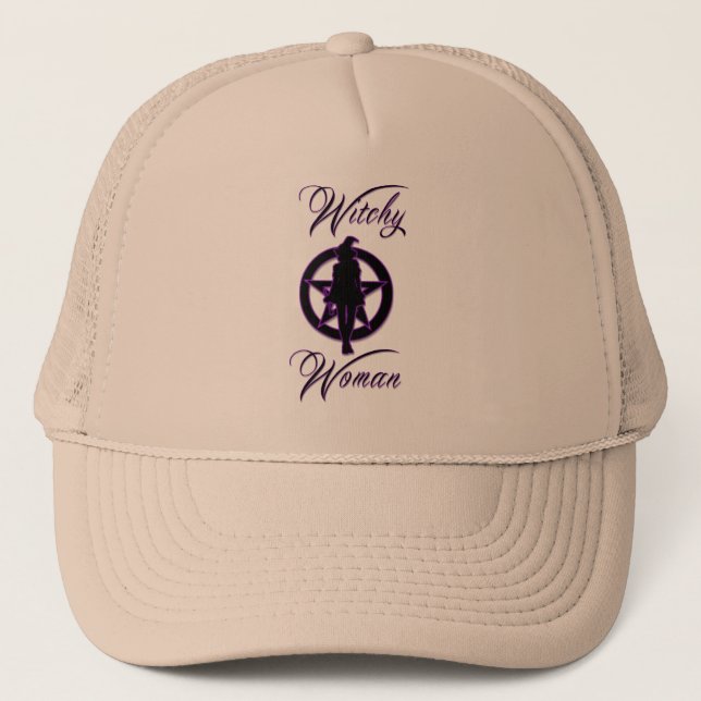 Witchy woman silhouette with pentacle trucker hat (Front)