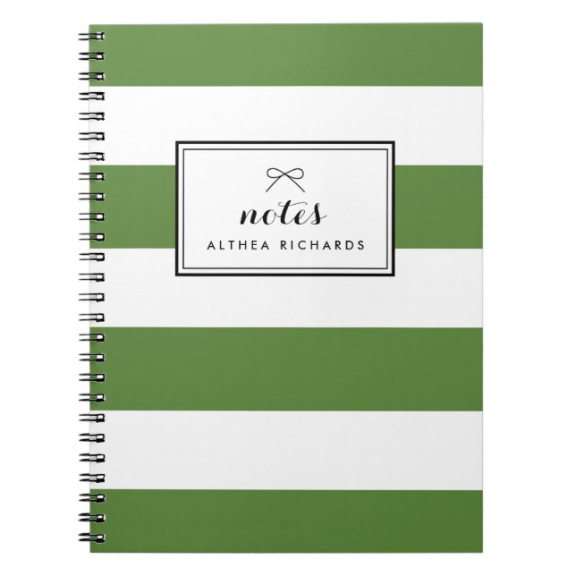 Wite & Green Stripes Pattern Personalised Notebook (Front)