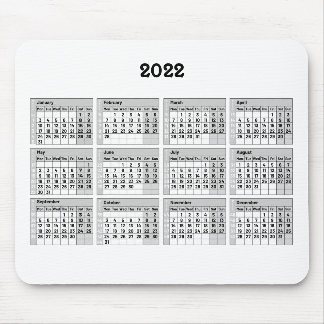 with 2022 calendar and week numbering - Mouse Pad (Front)