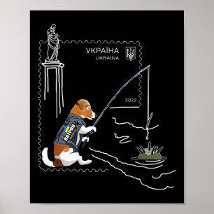 With A Fishing Rod Ukrposhta New Postage Stamp Pat Poster
