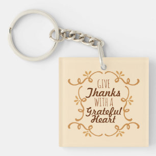 With A Grateful Heart Thanksgiving Keychain