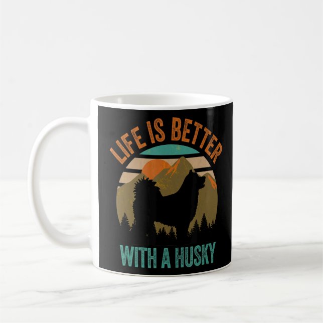 With A Husky Vintage Mountains Dog  Coffee Mug (Left)