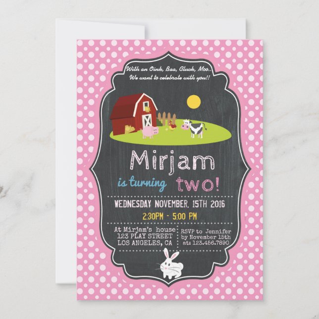 WITH AN OINK, BAA, CLUCK, MOO FARM BIRTHDAY PARTY INVITATION (Front)
