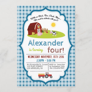 WITH AN OINK, BAA, CLUCK, MOO FARM BIRTHDAY PARTY INVITATION