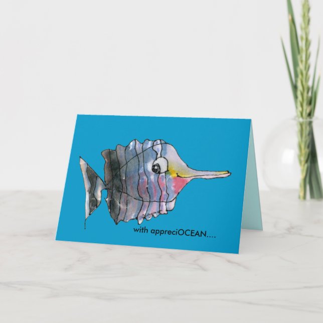 With appreciOCEAN blue cartoon fish thank you card (Front)
