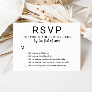 With Bells On Funny Black and White Wedding RSVP Card