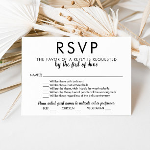 With Bells On Funny Black and White Wedding RSVP Card