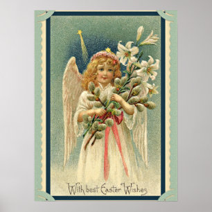 With Best Easter Wishes, vintage angel, Poster