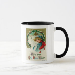 With Best New Year Wishes Sledding Scene Mug