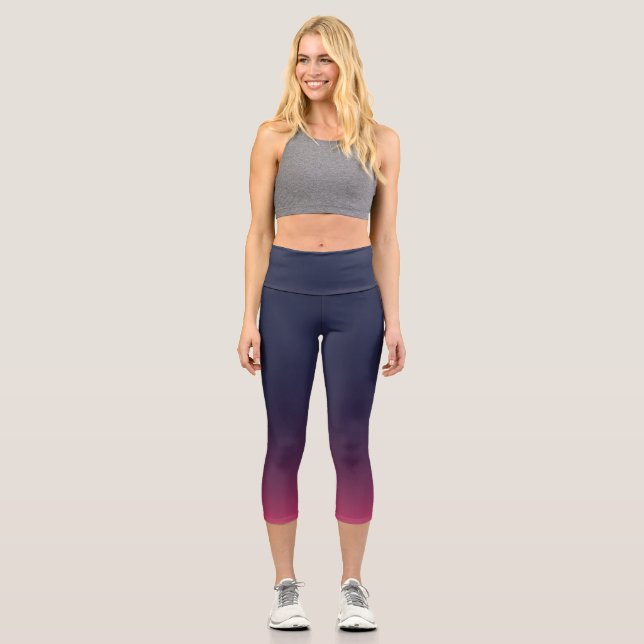 with Blue, Violet and Pink gradient Capri Leggings (Front)