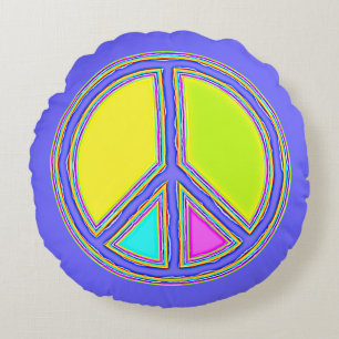 With Colors Filled PEACE Sign 1 Round Cushion