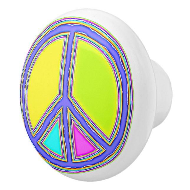 With Colours Filled PEACE Sign 1 Ceramic Knob (Right)