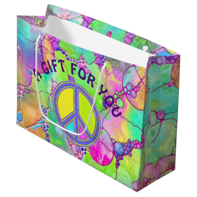 With Colours Filled PEACE Sign 1 Large Gift Bag (Front Angled)