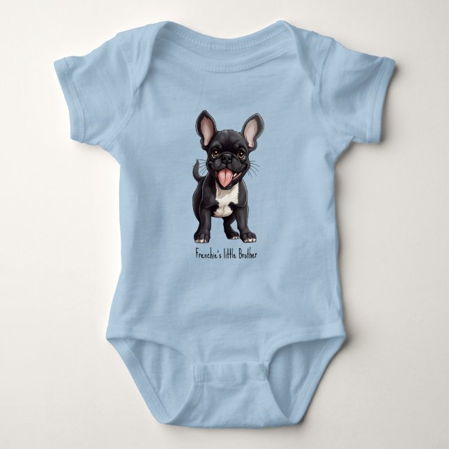 🐶With custom text, Frenchie puppy Baby Bodysuit (Front)