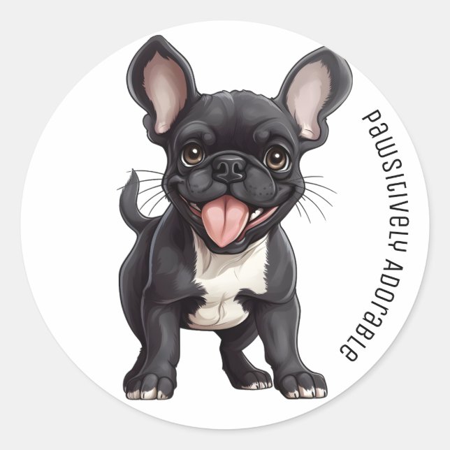 🐶With custom text, Frenchie puppy Classic Round Sticker (Front)