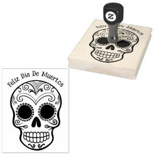 With custom text Sugar Skull ☠️ Día de Muertos Rubber Stamp