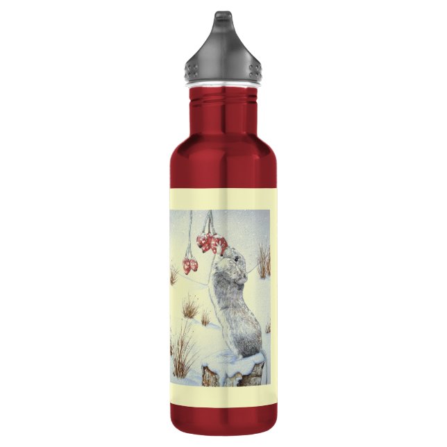 with cute mouse eating berries wildlife picture  710 ml water bottle (Right)