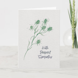 With Deepest Sympathy – Green Thistle Watercolor Card