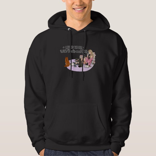 With Edward Gorey Cats and Books  Women Hoodie (Front)