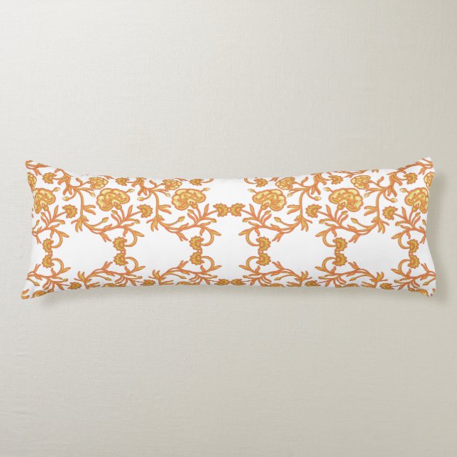 with Elegant Orange and White Floral Wallpaper Body Cushion (Front)