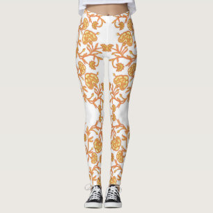 with Elegant Orange and White Floral Wallpaper Leggings