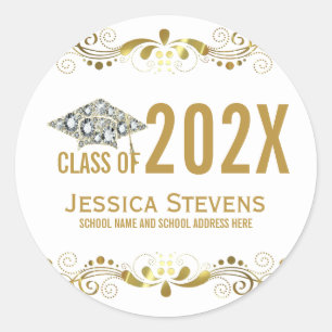 With Faux Gold Lace & Diamonds Grad Hat Square St Classic Round Sticker