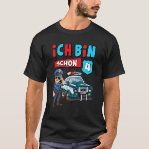 With German Text Ich Bin 4 Jahre Boys' Police Car T-Shirt
