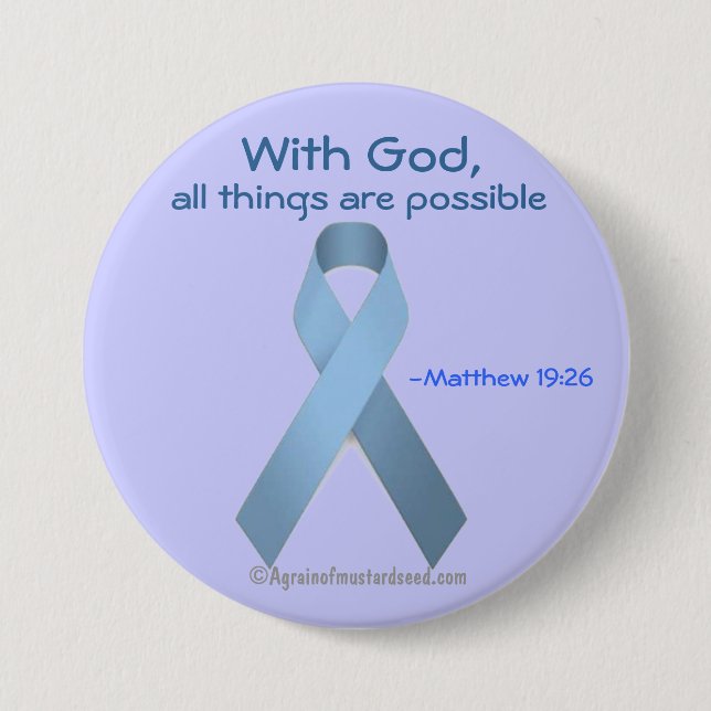 With God all things are possible Blue Ribbon 7.5 Cm Round Badge (Front)