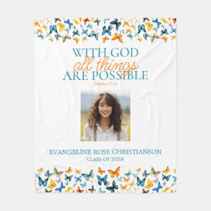 With God All Things are Possible Butterfly Grad Fleece Blanket