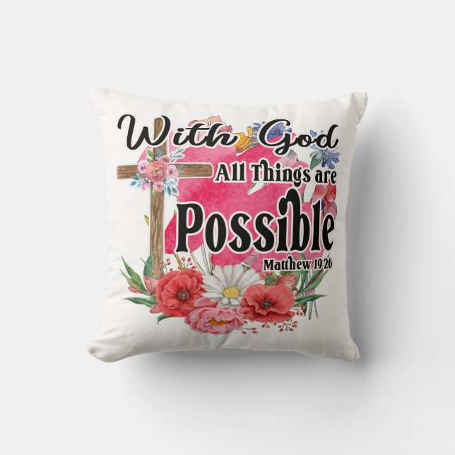 With God All Things Are Possible Christian Bible  Cushion (Front)