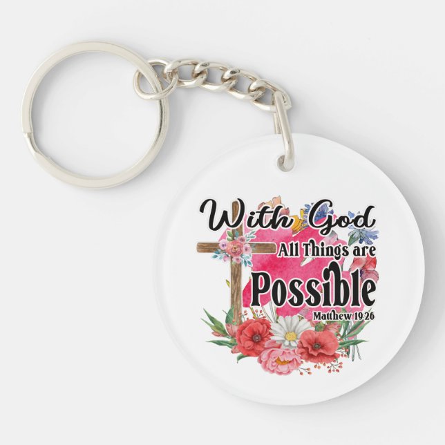 With God All Things Are Possible Christian Bible Key Ring (Front)