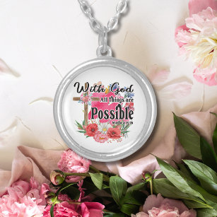 With God All Things Are Possible Christian Bible Silver Plated Necklace