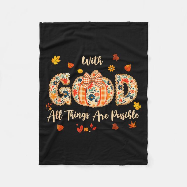 With God All Things Are Possible Christian Fall Pu Fleece Blanket (Front)