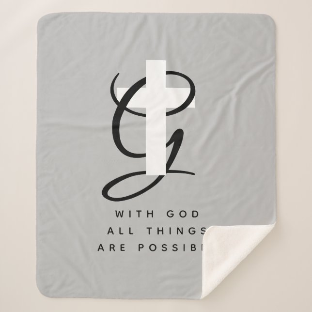 With God all things are possible custom grey Sherpa Blanket (Front)