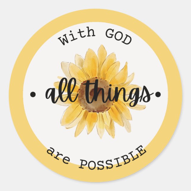with god all things are possible round sticker (Front)