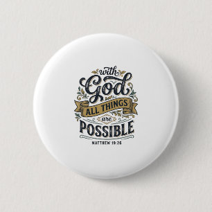 With God All Things Are Possible Vintage Christian 6 Cm Round Badge